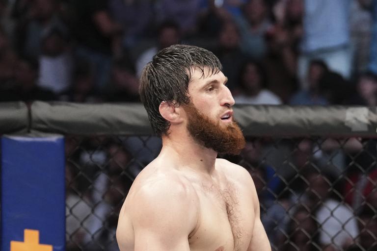 Magomed Ankalaev of Russia reacts after defeating Anthony Smith in a light heavyweight fight during the UFC 277 event at American Airlines Center on July 30, 2022 in Dallas, Texas. (Photo by Josh Hedges/Zuffa LLC)