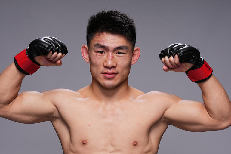 Song Yadong of China poses for a portrait after his victory during the UFC Fight Night event at UFC APEX on April 29, 2023 in Las Vegas, Nevada. (Photo by Mike Roach/Zuffa LLC)