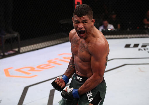 Gilbert Burns of Brazil celebrates after his TKO victory over Demian Maia of Brazil in their welterweight fight during the UFC Fight Night event on March 14, 2020 in Brasilia, Brazil. (Photo by Buda Mendes/Zuffa LLC)