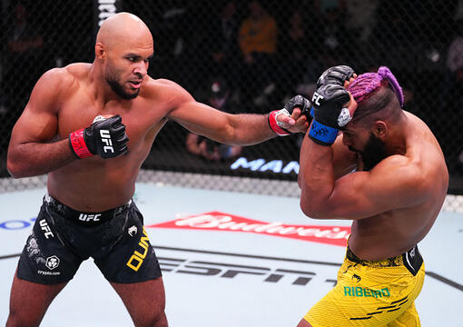Christian Leroy Duncan of England punches Claudio Ribeiro of Brazil in a middleweight bout during the UFC Fight Night event at UFC APEX on March 02, 2024 in Las Vegas, Nevada. (Photo by Jeff Bottari/Zuffa LLC)