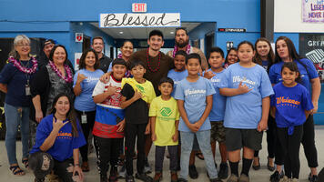 UFC fighter Max Holloway visiting the Boys & Girls Club of Hawaii Waianae Clubhouse for the blessing of the Max Holloway Fitness Center. (Photo by Darryl Oumi)